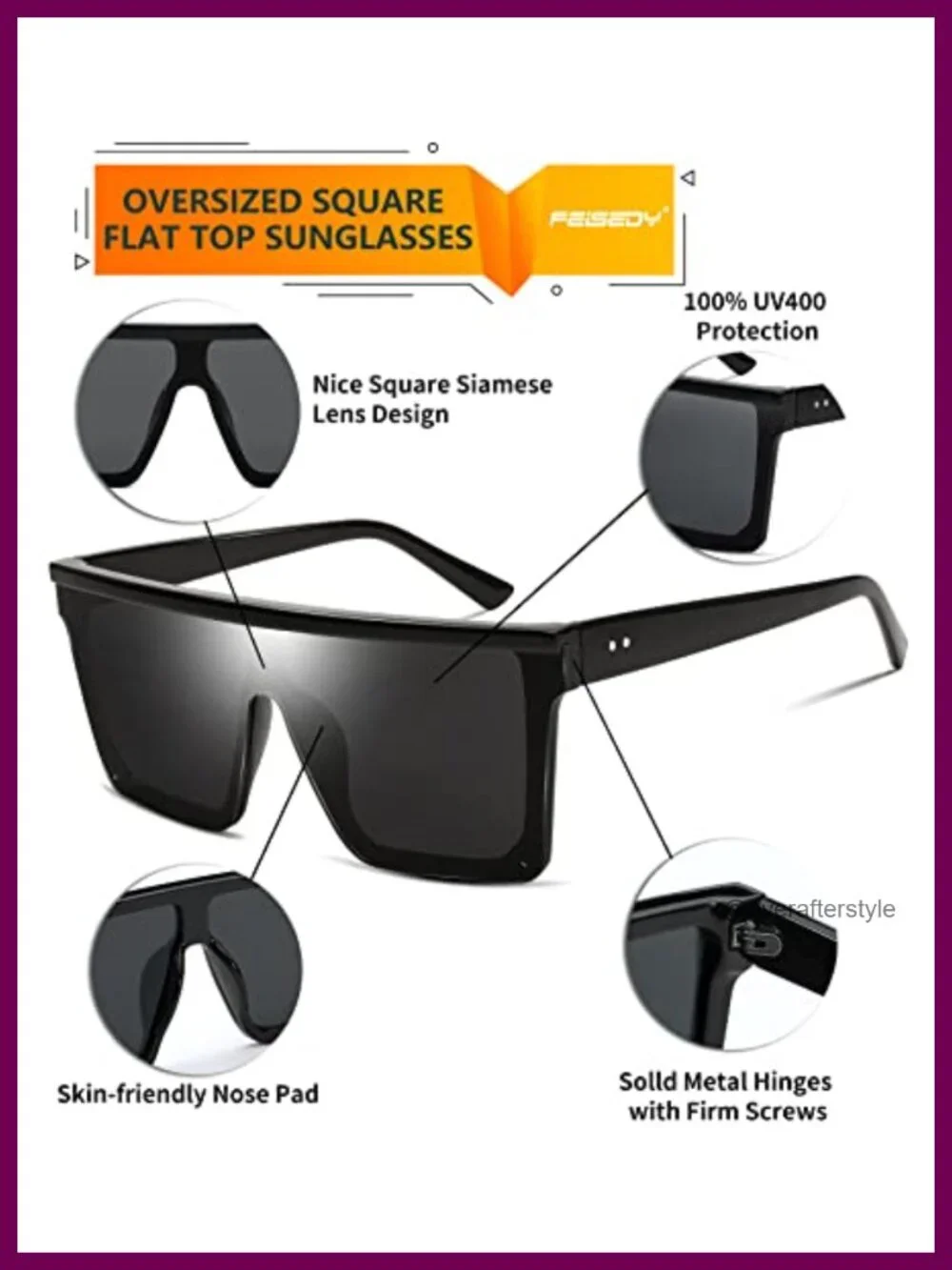 Oversized Flat Top Square Sunglasses UV400 Shield Visor Shades